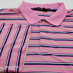 RLX Ralph Lauren Pink Green Navy Stripe Golf Polo Shirt Womens XL Athletic